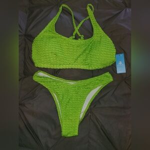 Green Textured Bikini Set